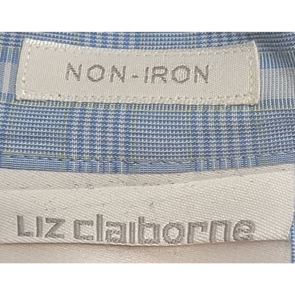 Liz Claiborne Blue White Striped Button Up Non Iron Top 14 Lightweight Soft - Picture 3 of 6
